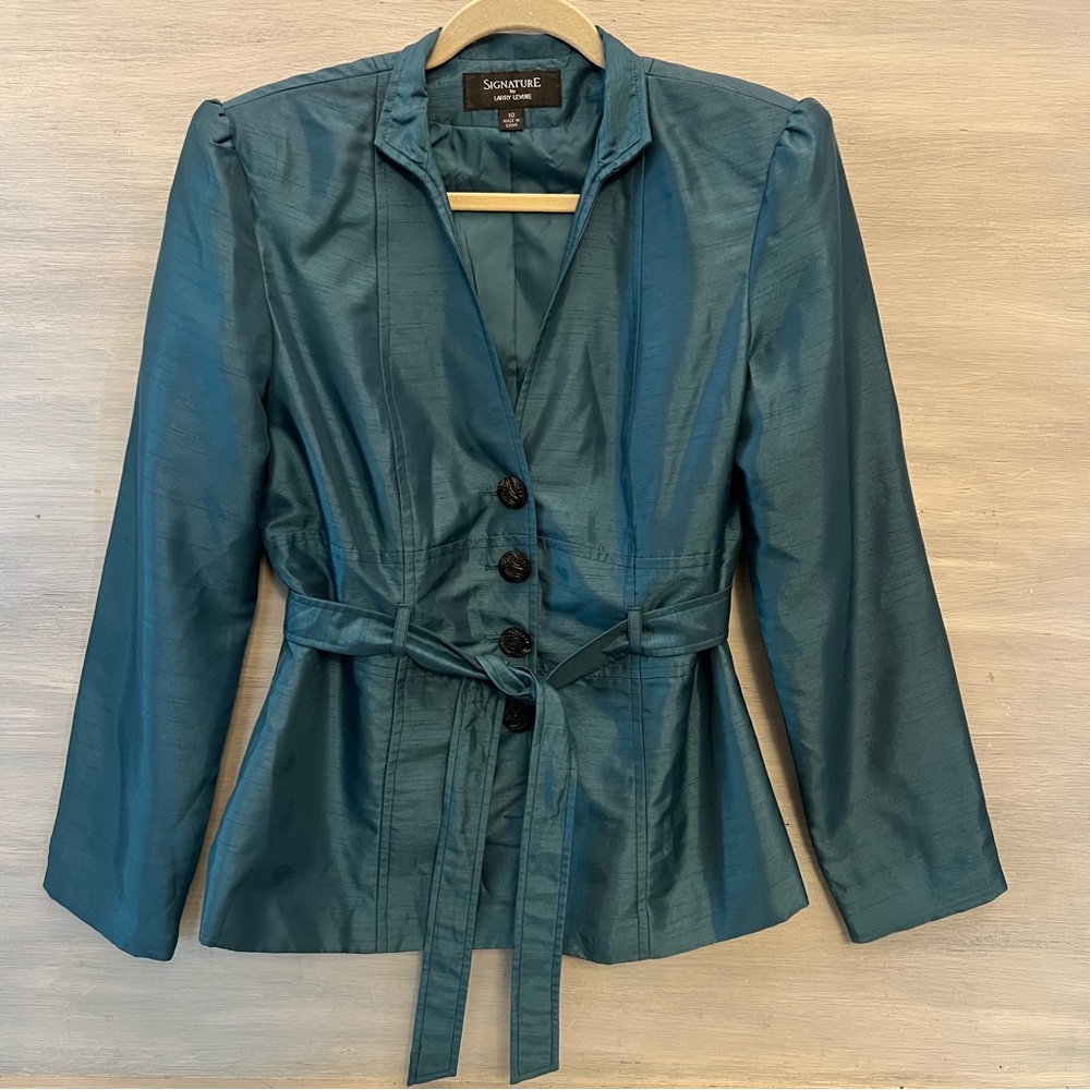 Vintage Signature by Larry Levine Teal Iridescent Sheen Trench Jacket Size10 GC